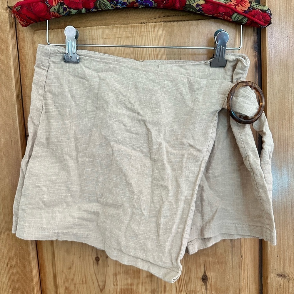 Juniors Hot Kiss Skort Tan Linen-Look Cotton Size 3 - Picture 8 of 9